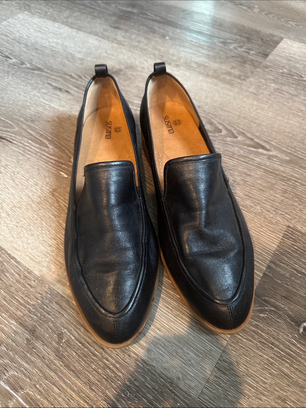 Susina Womens Kellen Lea Loafer Flat Shoes Black Leather Slip On Size 8